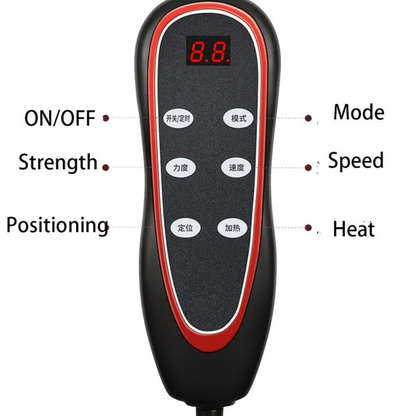 Control panel of a massage device with labeled buttons on a white background